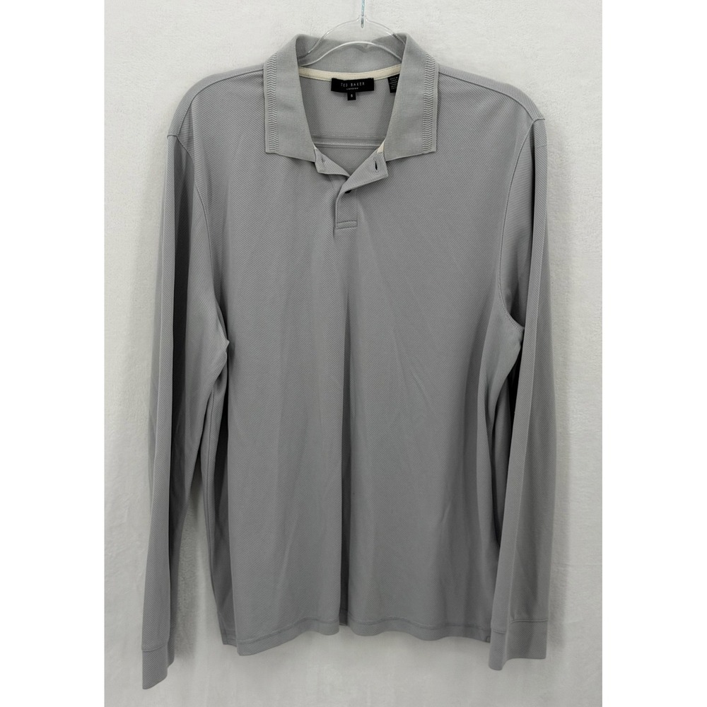 Ted Baker Polo Shirt Mens 5 US XL Gray Long‎ Sleeve Korcula Staple Preppy Modal